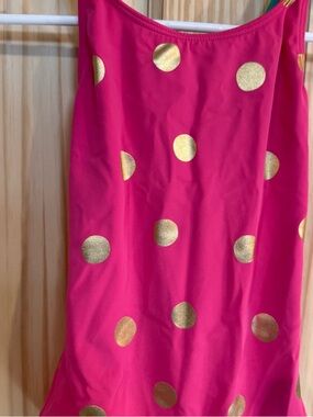Mini Boden Swimsuit Pink Gold Polka One Piece 7-8